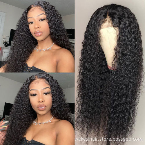 Human hair lace front wig Factory price Wholesale Cuticle Aligned Unprocessed 13*4&4*4 brazilian hair water wave kinky curly